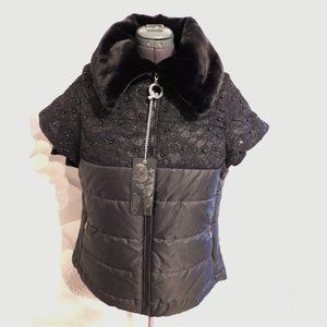 Gorgeous Puff Vest Black Crystals beads lace faux Fur - must have for Fa…